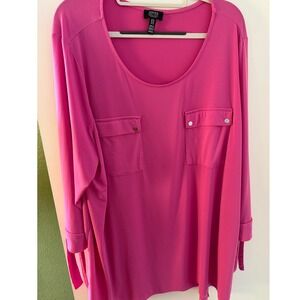 Jones New York Signature Pink Scoop Neck Tunic Top Utility Pockets Womens 3X